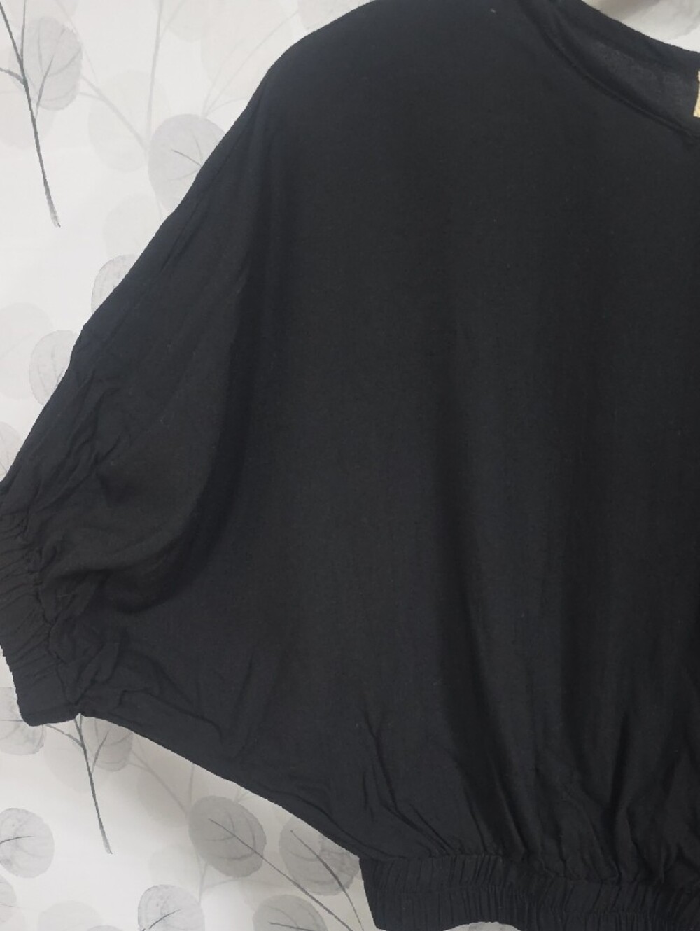 Black Cropped Dolman Sleeve Top - Casual Women's Crop - Picture 4 of 8